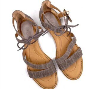 BORN Casma Leather Lace-Up Sandals Taupe Grey Snake Print Size 10 New/Box